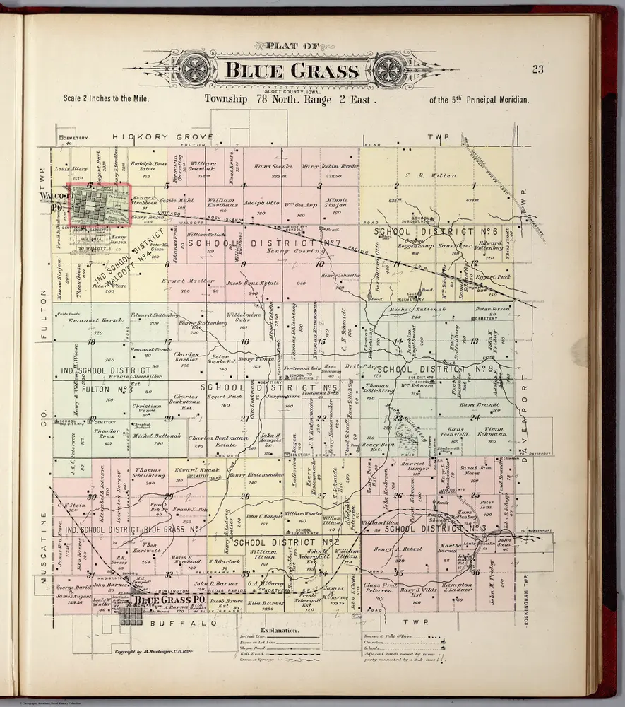 Plat of Blue Grass Township, Scott County, Iowa.