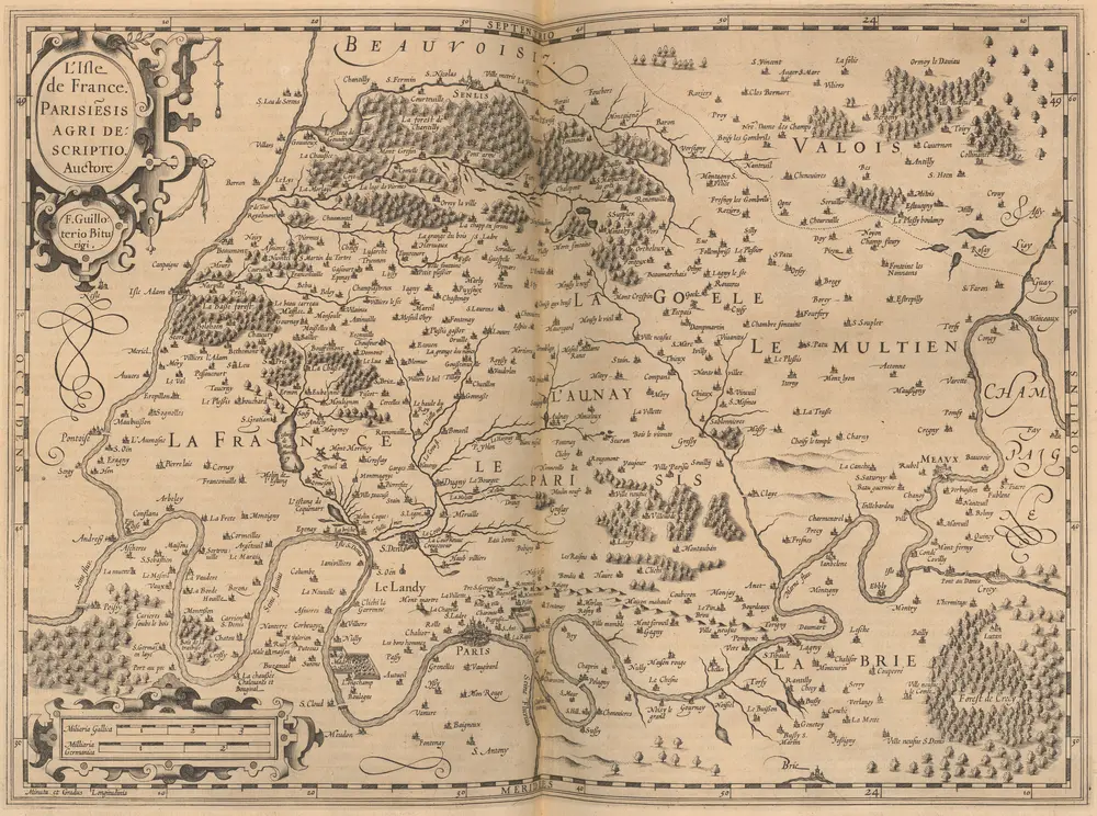 L'Isle de France. Parisiensis Agri Descriptio. [Karte], in: Gerardi Mercatoris Atlas, sive, Cosmographicae meditationes de fabrica mundi et fabricati figura, S. 235.