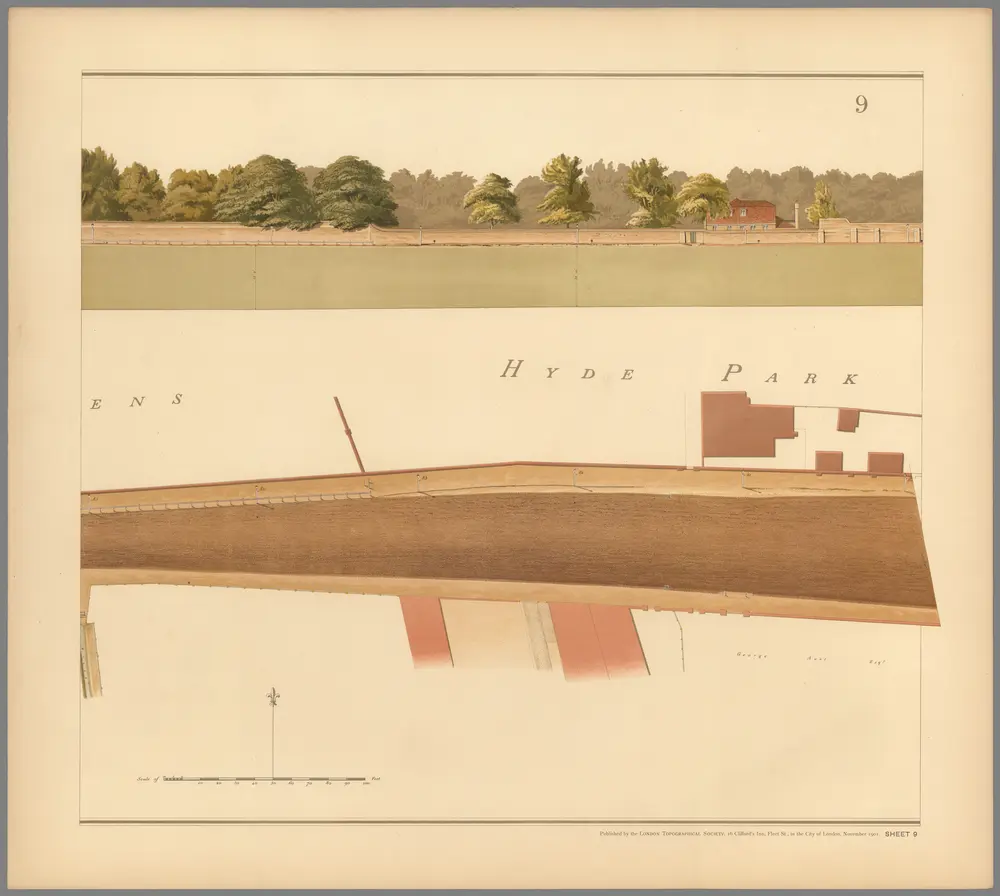 Sheet No. 9.  Plan of the Road from Hyde Park Corner to Counter's Bridge.