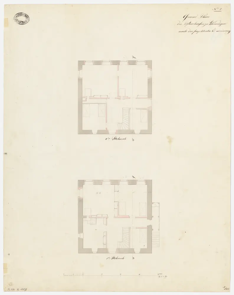 Weiningen: Pfarrhaus, projektierte Umänderung, 1. und 2. Stock; Grundrisse (Nr. 5)