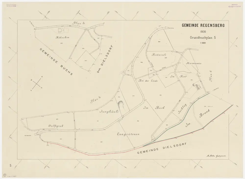 Regensberg: Gemeindewaldung: Mötschen, Wolfsgrueb (Wolfsgrub), Junghäuli, Langrütenen, Buck, Bei der Linde, Riedwisen (Riedwiesli), Riet, Marxenwies, Ischlag, Brand; Grundrisse