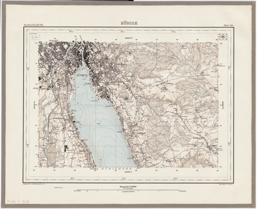 Topographischer Atlas der Schweiz (Siegfried-Karte): Den Kanton Zürich betreffende Blätter: Blatt 161: Zürich