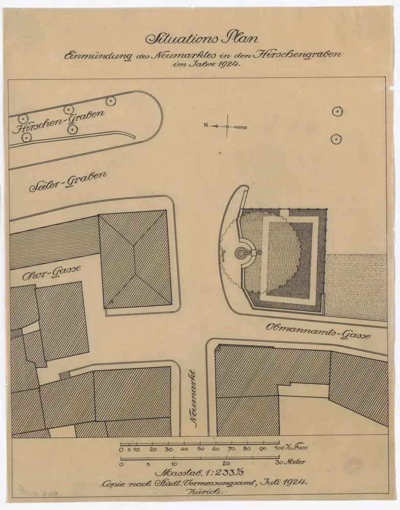 Einmündung des Neumarkts in den Hirschengraben im Jahr 1924: Situationsplan