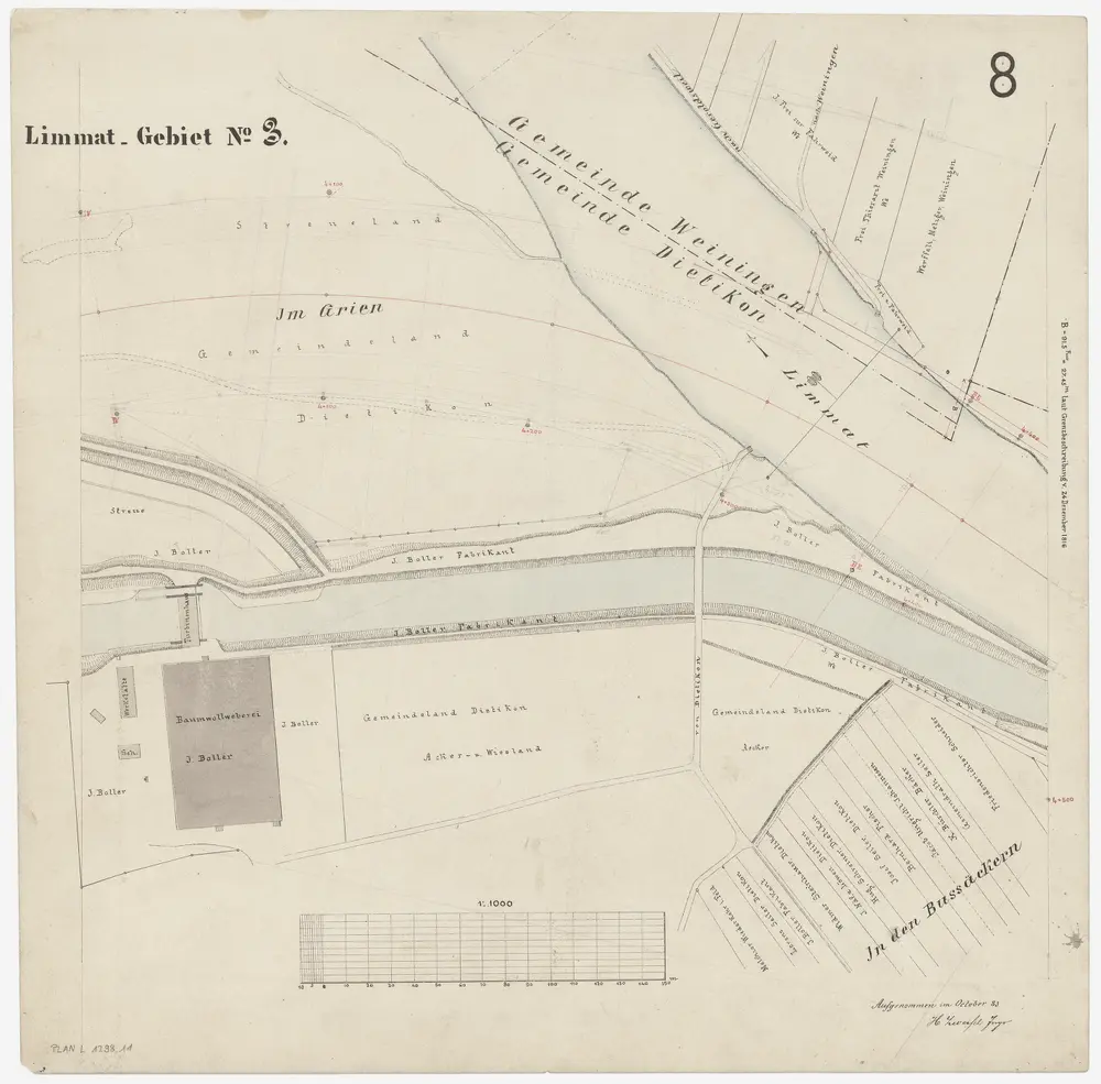 Schlieren bis Würenlos AG: Limmat von oberhalb der Grenze zwischen Schlieren und Dietikon bis zur linksufrigen Grenze zwischen den Kantonen Zürich und Aargau: Blatt 8: Dietikon und Weiningen; Situationsplan (Limmat-Gebiet Nr. 3)