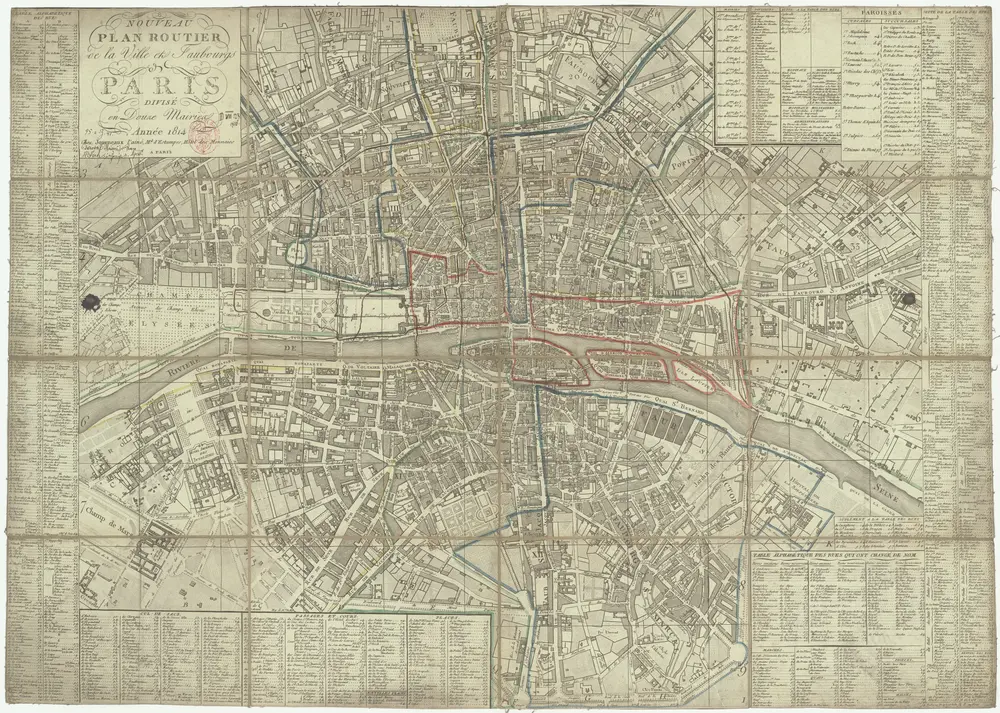 Nouveau plan routier de la ville et fabourgs de Paris divisé en douze mairies