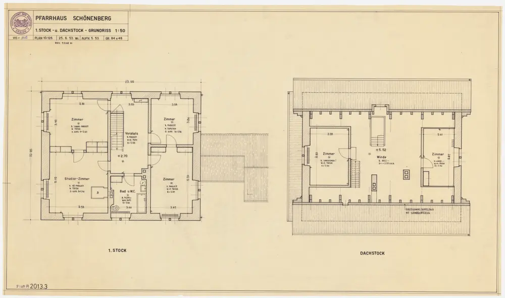 Schönenberg: Pfarrhaus: 1. Stock und Dachgeschoss; Grundrisse