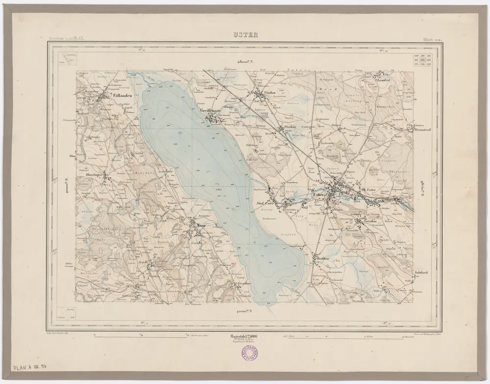 Topographischer Atlas der Schweiz (Siegfried-Karte): Den Kanton Zürich betreffende Blätter: Blatt 212: Uster