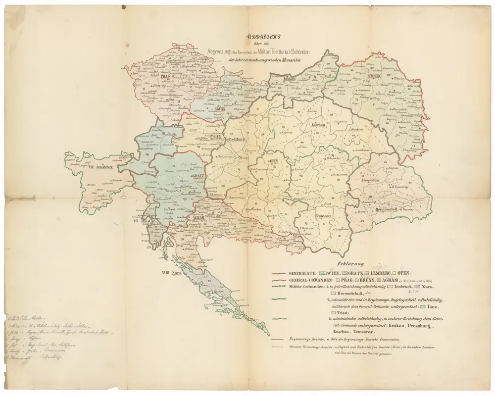 Übersicht über die Abgrenzung des Bereiches der Militär-Territorial-Behörden der österreichisch-ungarischen Monarchie