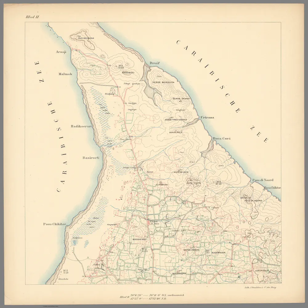 Blad II Topographische kaart van Aruba in 8 Bladen. Schaal 1:20000