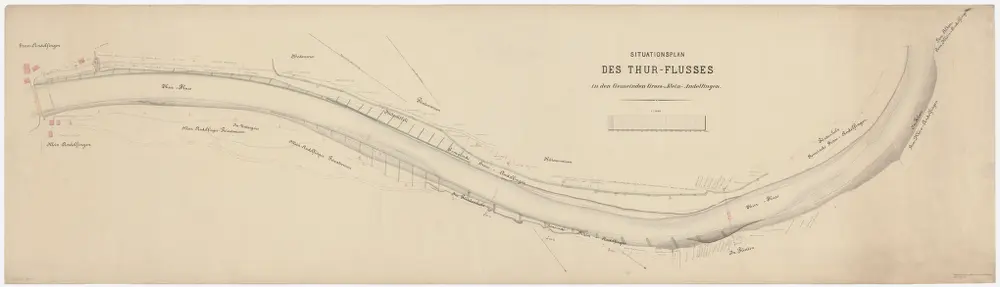 Andelfingen (damals Grossandelfingen), Kleinandelfingen: Von der gedeckten Brücke bis Alten, Thurkorrektion; Situationsplan (Thur-Gebiet Nr. 54)