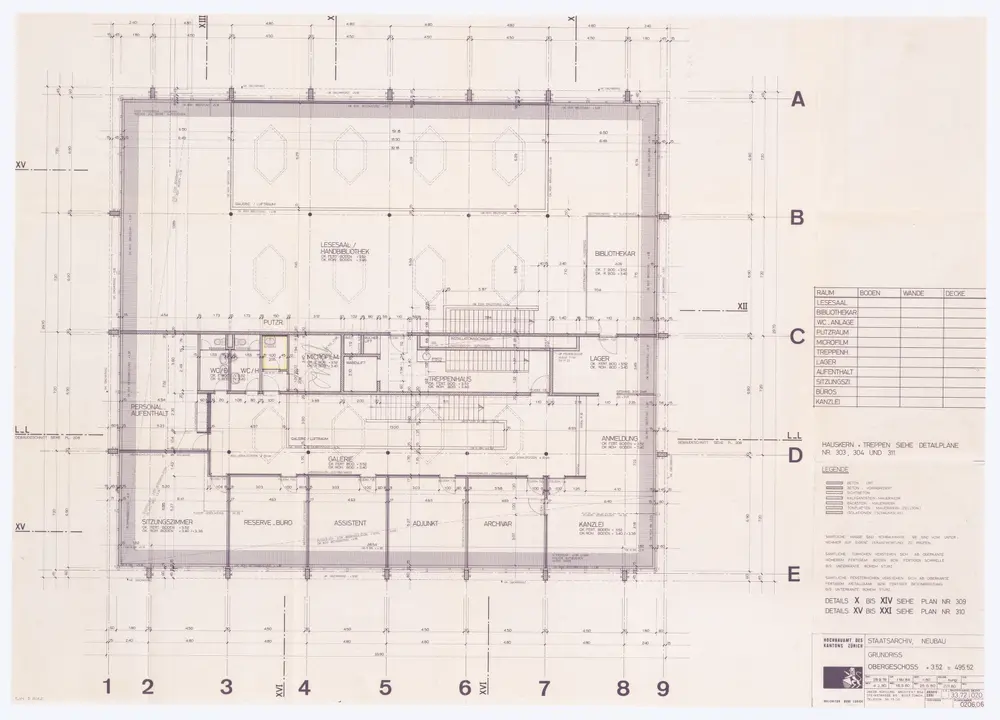 Staatsarchiv des Kantons Zürich, Neubau im Irchelpark: Obergeschoss; Grundriss