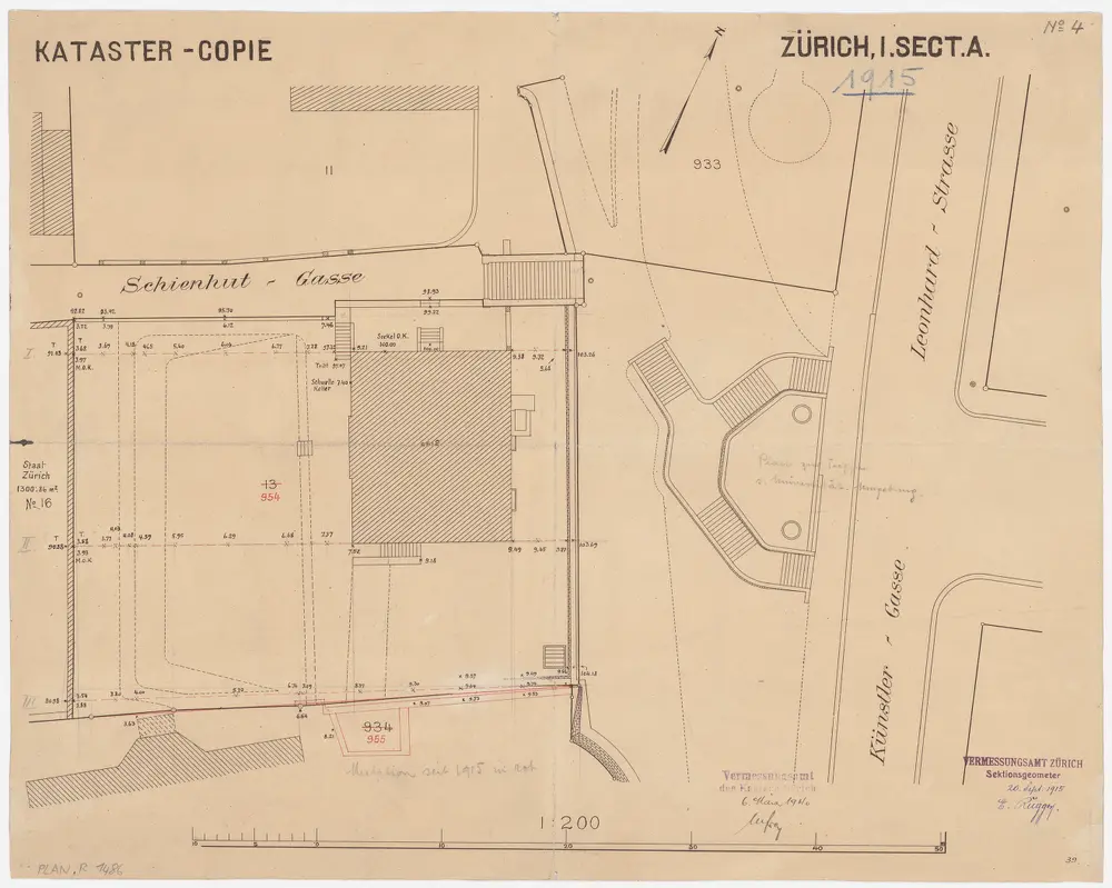 Zürich: Pfarrhaus der Predigerkirche und Umgebung; Grundriss (Nr. 4)