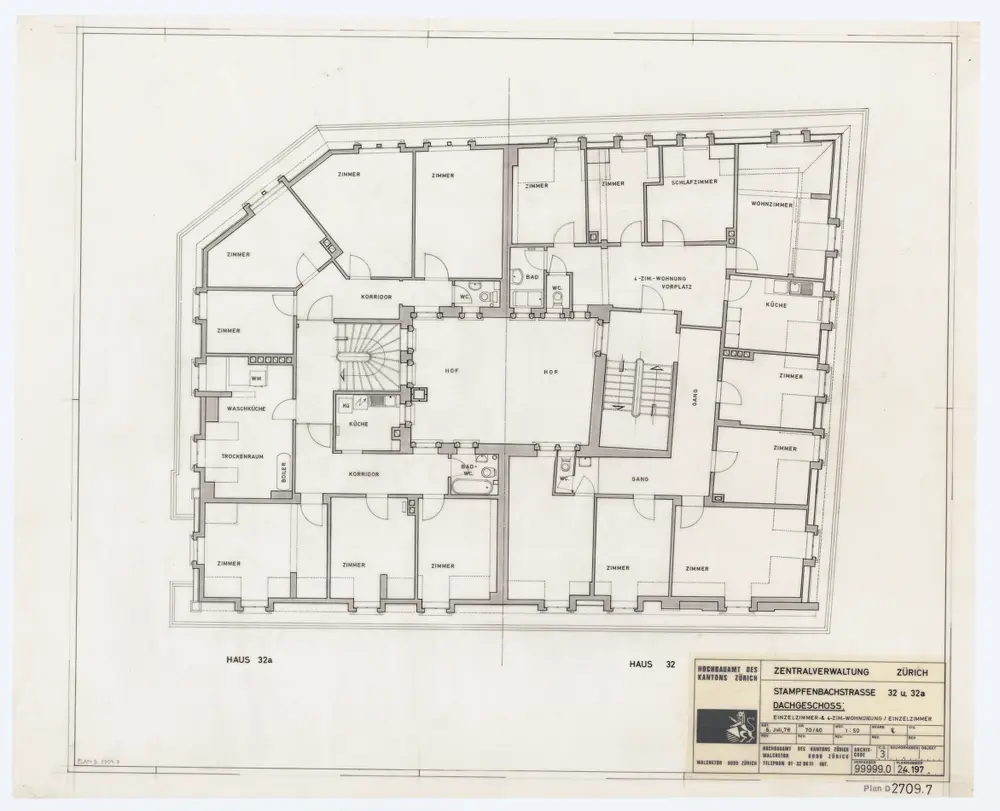 Zentralverwaltung, Stampfenbachstrasse 32 und 32 a: Grundrisse: Dachgeschoss; Grundriss