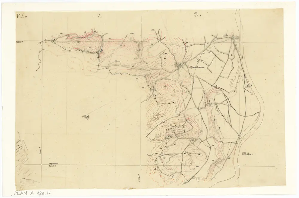 Vorlagen für die Topographische Karte des Kantons Zürich (Wild-Karte): Kopien aus anderen Kartenwerken für ausserkantonale Gebiete: Lottstetten