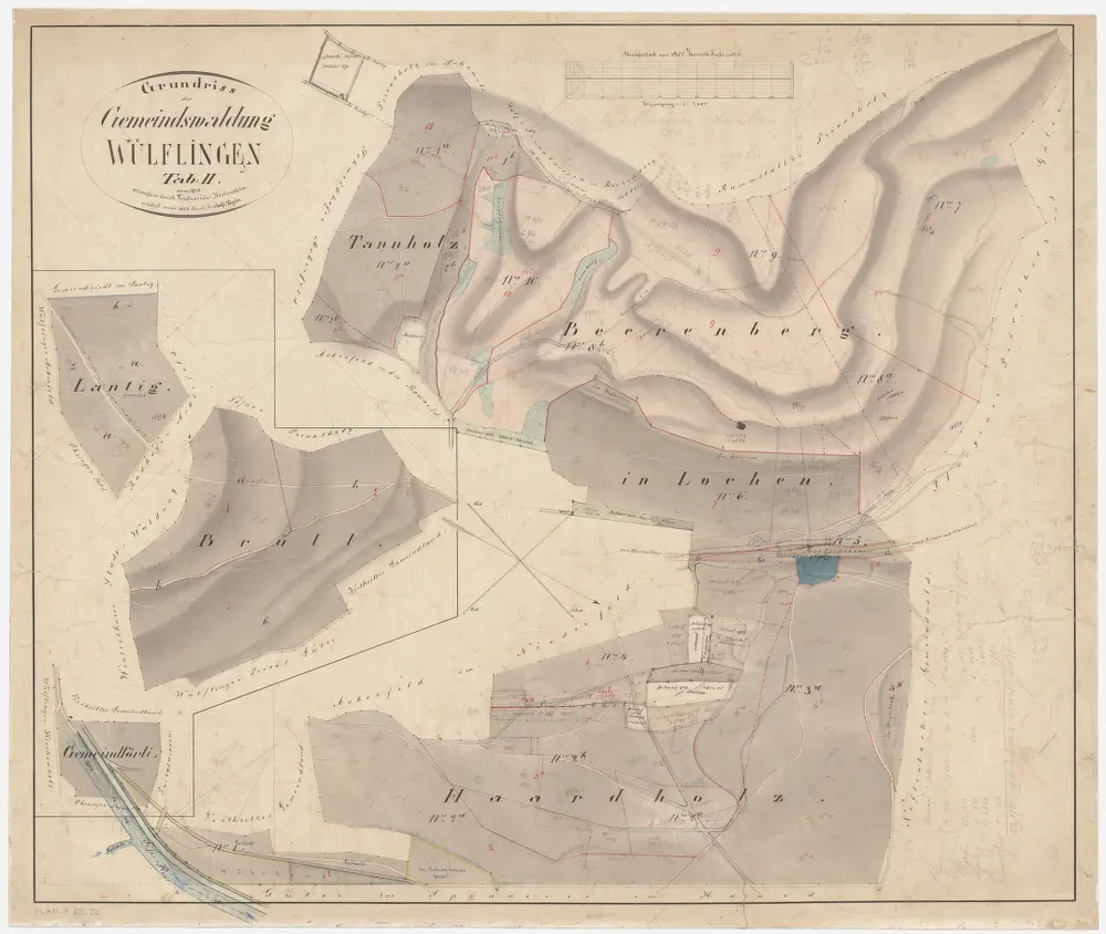 Wülflingen: Gemeinde- und Kirchgemeindewaldungen: Gemeindewaldungen Lantig, Brüelwald (Brüll), Gemeindföhrli, Tannholz, Berenberg (Beerenberg), Lochen, Hardholz (Haardholz); Grundrisse (Tab. II)