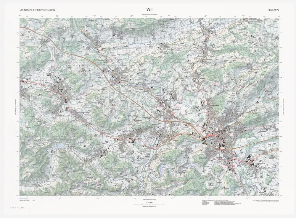 Landeskarte der Schweiz 1 : 25000: Den Kanton Zürich betreffende Blätter: Blatt 1073: Wil SG