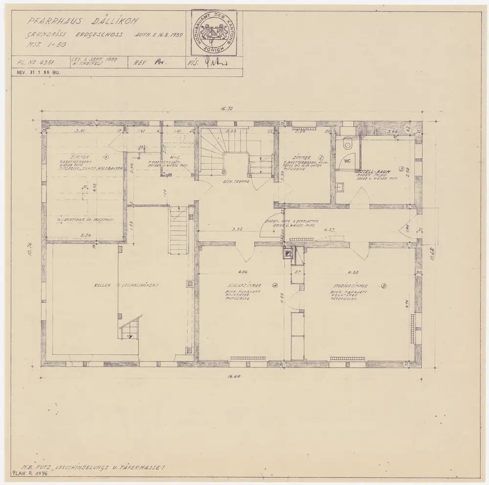 Dällikon: Pfarrhaus, Erdgeschoss; Grundriss