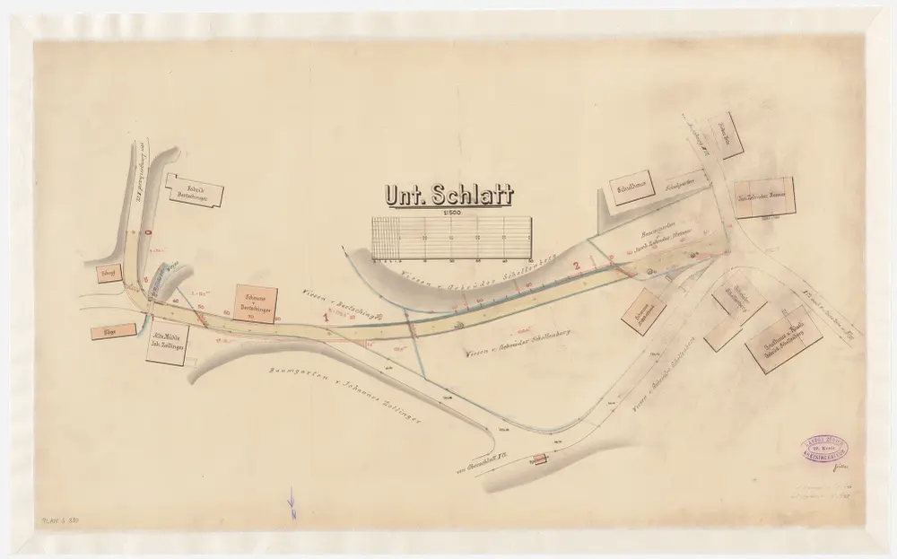 Unterschlatt: Strassenkorrektion der Mühlegasse; Situationsplan