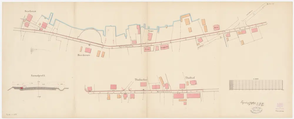 Horgen: Trottoirprojekt an der Seestrasse von Seehaus bis Rose und von Talacker bis Talhof; Situationsplan und Querprofil