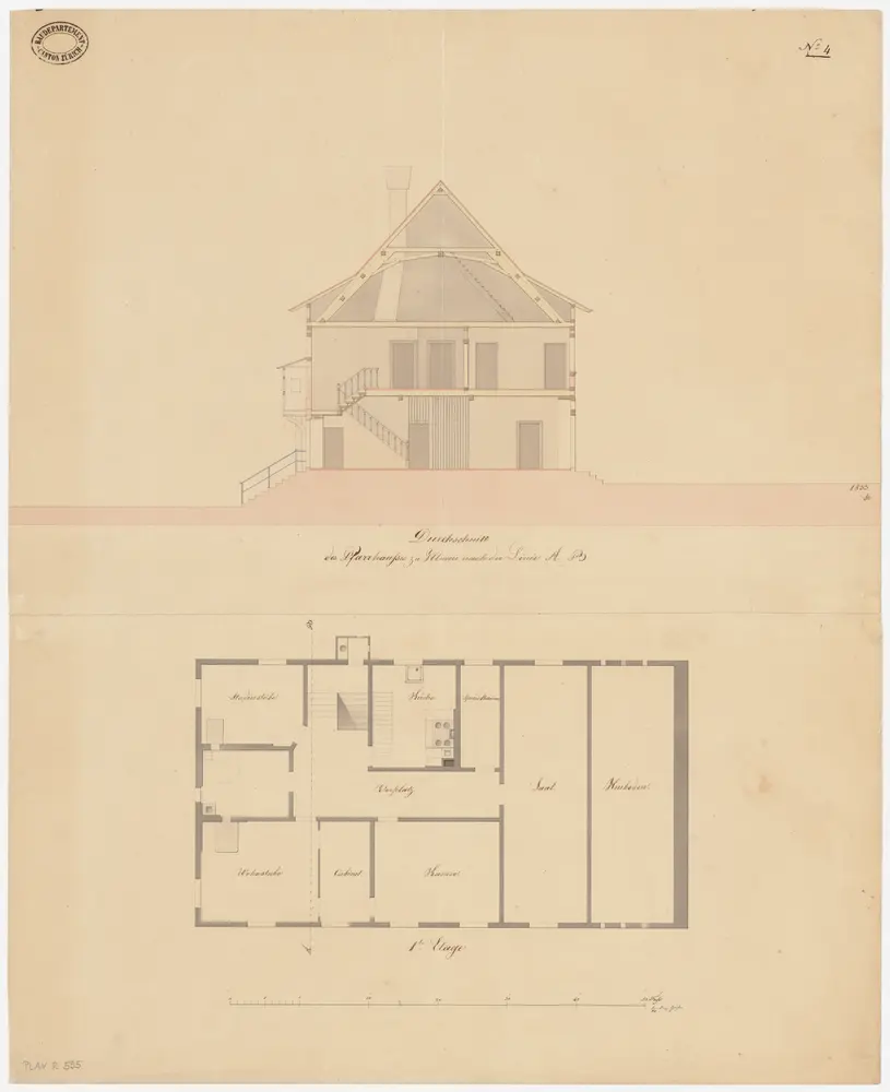 Illnau-Effretikon (damals Illnau): Pfarrhaus; Grundriss des 1. Stocks und Querschnitt (Nr. 4)