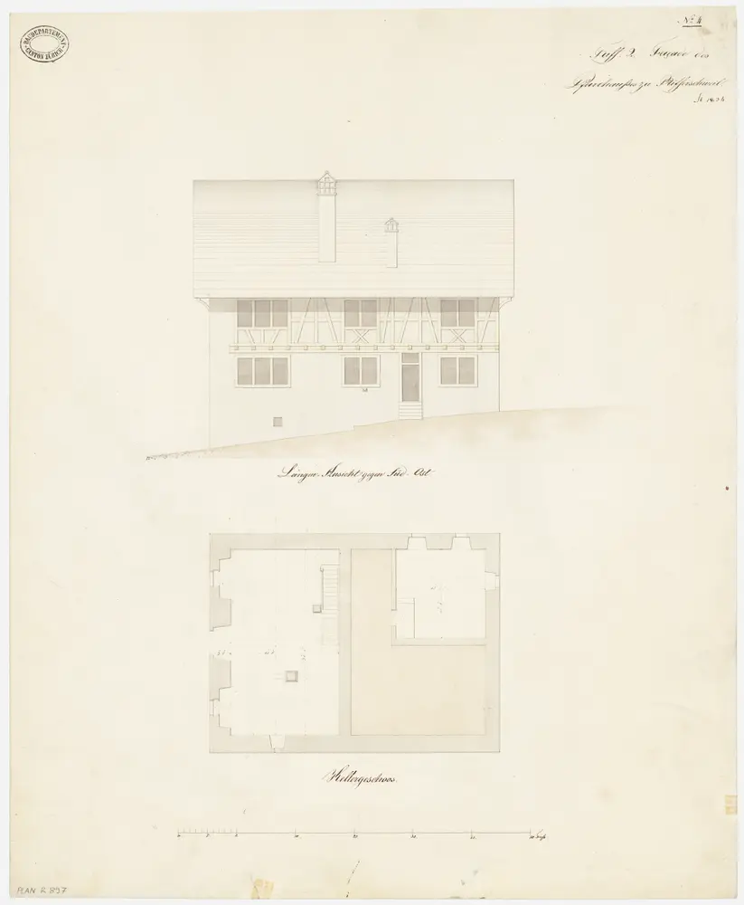 Rifferswil: Pfarrhaus; Südostansicht und Grundriss des Kellers (Nr. 4)