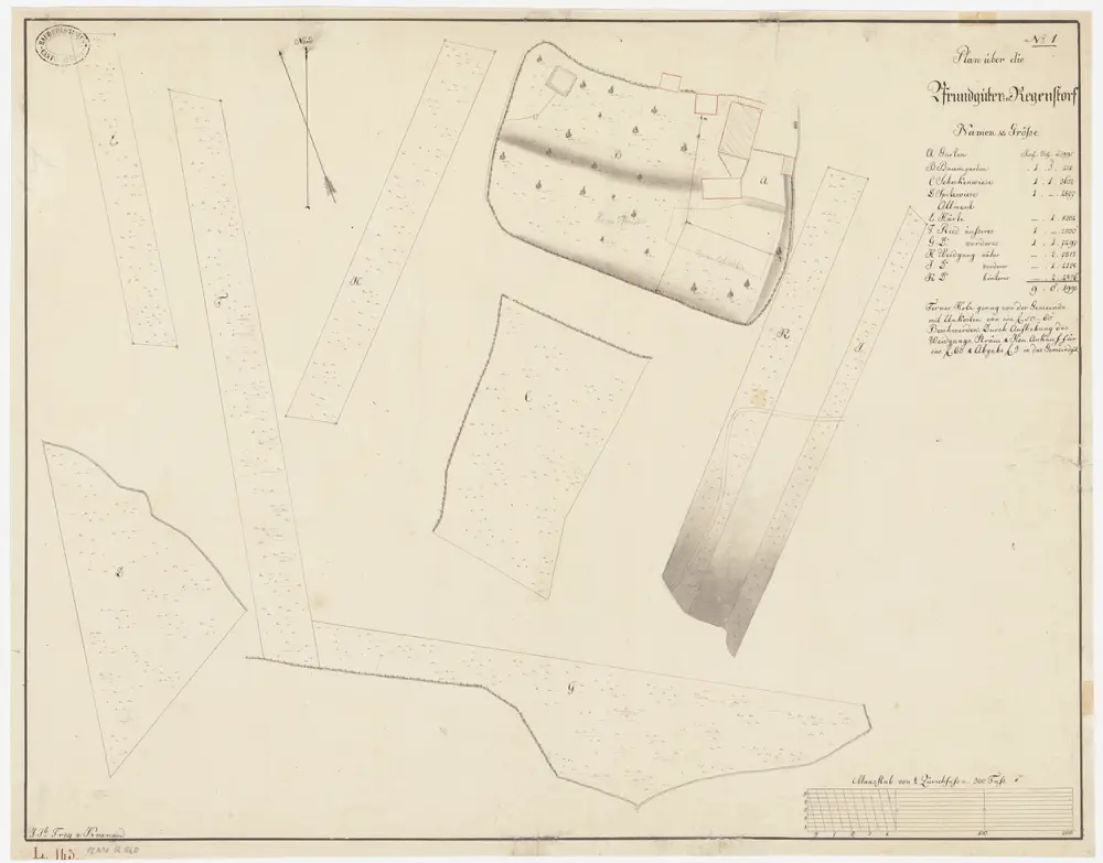 Regensdorf: Pfrundgüter Garten und Baumgarten beim Pfarrhaus, Scheckenwiese, Spitzwiese Allmend, Härte, Ried und Weidgang; Grundrisse (Nr. 1)