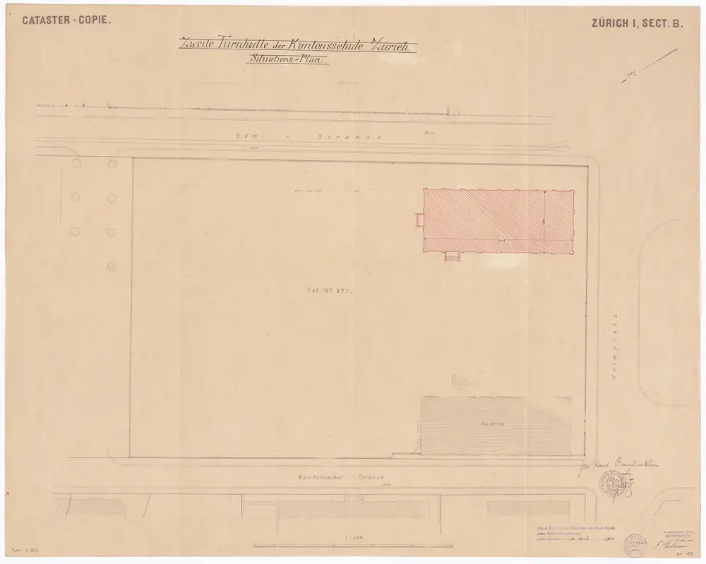 Kantonsschule, zweite Turnhalle, Rämistrasse: Situationsplan