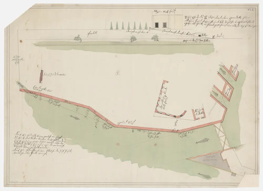 Zürich: Projektierte Schutzmauer längs der Limmat; Grundriss und Profil