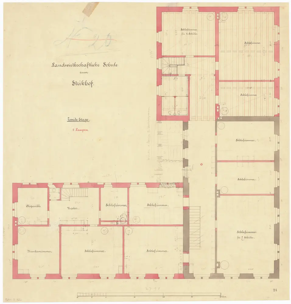 Landwirtschaftliche Schule Strickhof: 2. Stock; Grundriss (Nr. 24)