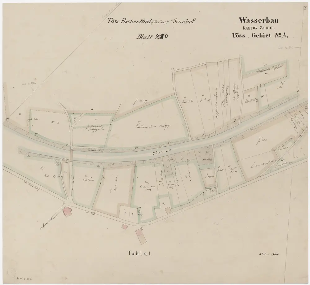 Wila, Turbenthal: Töss von unterhalb der Einmündung des Steinenbachs bis oberhalb der alten Brücke oberhalb Wila; Situationsplan (Töss-Gebiet Nr. 1, Blatt 20)