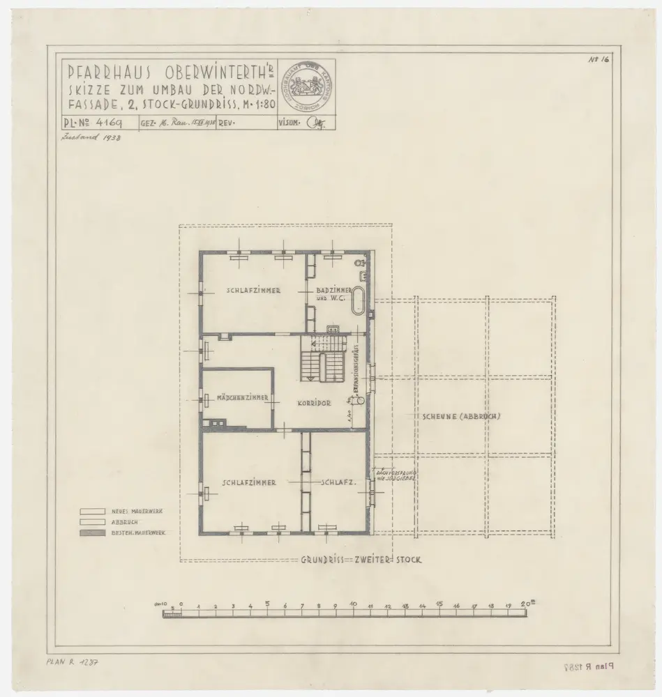 Oberwinterthur: Pfarrhaus, projektierter Umbau der Nordwestfassade, 2. Stock (Variante 1); Grundriss (Nr. 16)