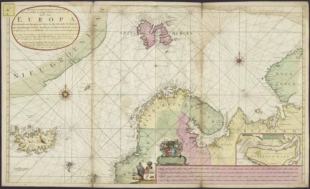 Nieuwe groote verbeeterde en seer curieuse gelyk gradige paskaart van't noorder deel van Europa, streckende van Bergen tot Nova Zembla