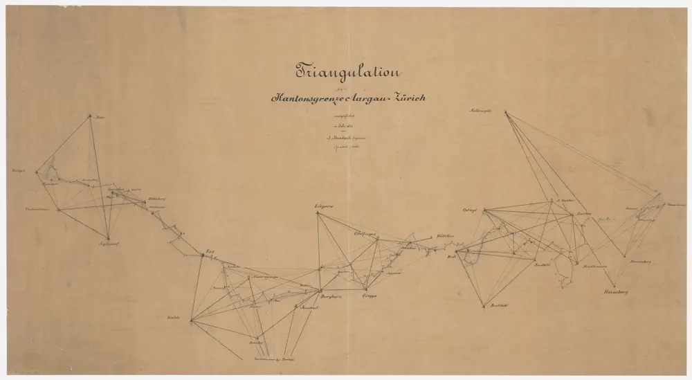 Triangulation entlang der Grenze zwischen den Kantonen Zürich und Aargau von Kaiserstuhl AG bis zur Reppisch; Übersichtsplan