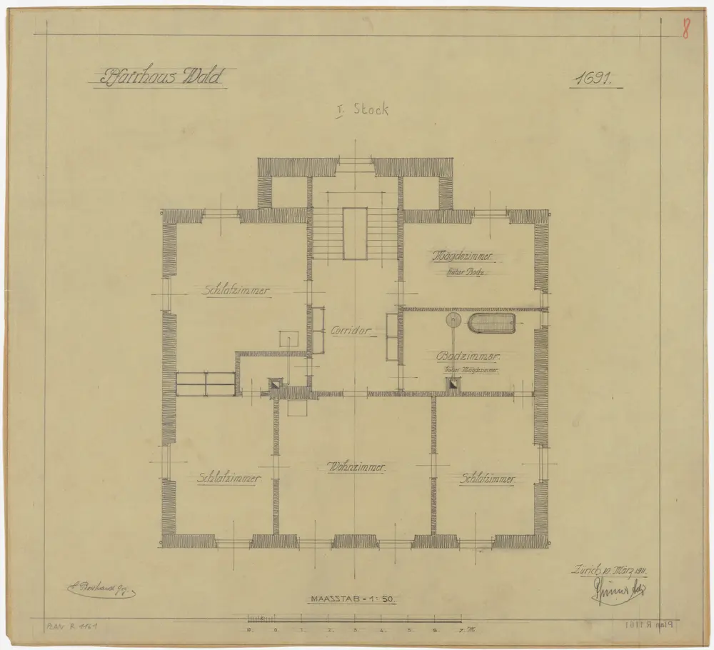 Wald: Pfarrhaus, 1. Stock; Grundriss (Nr. 8)