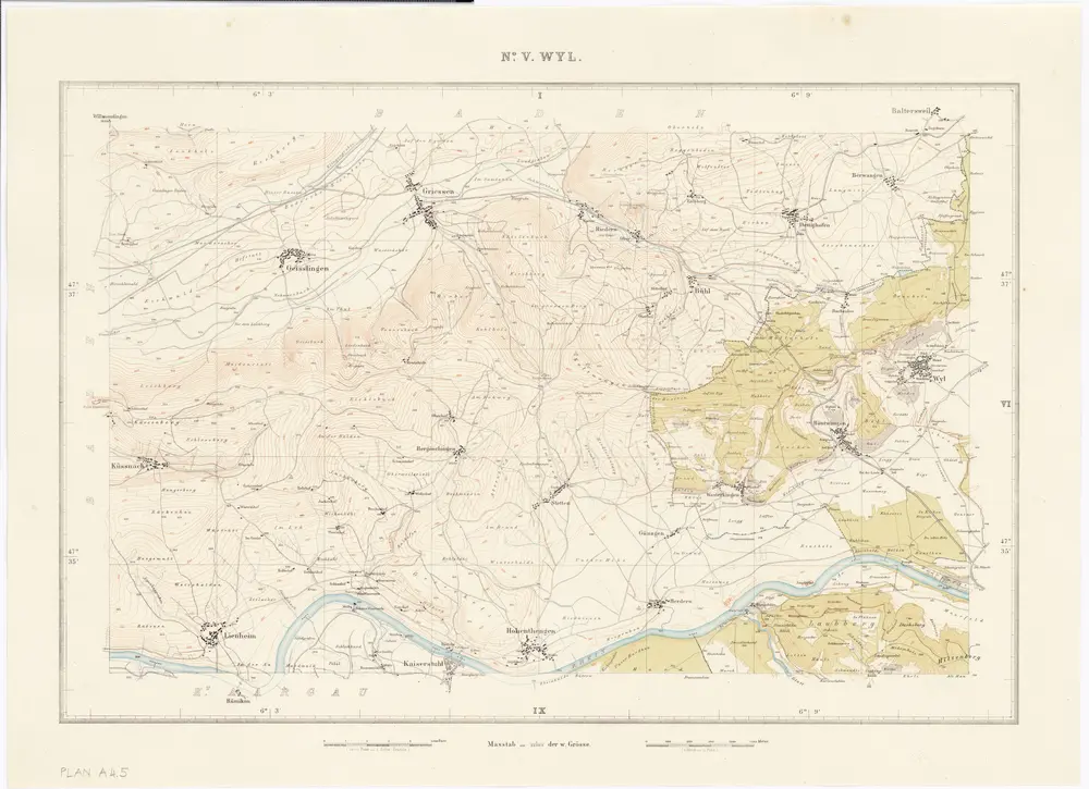 Topographische Karte des Kantons Zürich (Wild-Karte): Blatt V: Wil