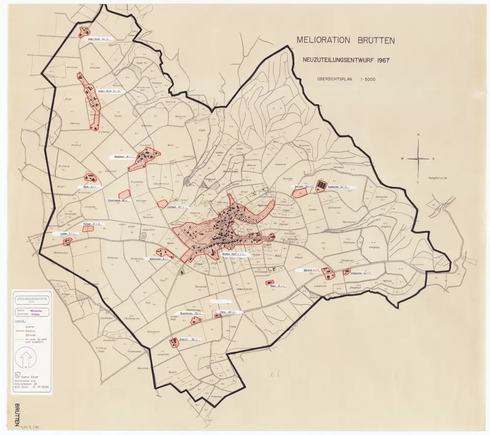 Brütten: Definition der Siedlungen für die eidgenössische Volkszählung am 01.12.1970; Siedlungskarte