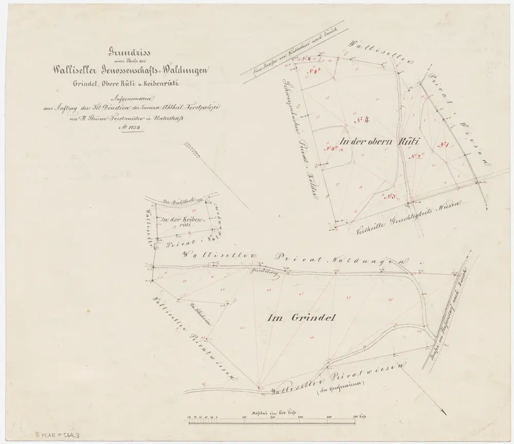 Wallisellen: Gemeinde- und Genossenschaftswaldungen: Genossenschaftswaldungen Grindel, Richti (Obere Rüti), Keibenrüti; Grundrisse