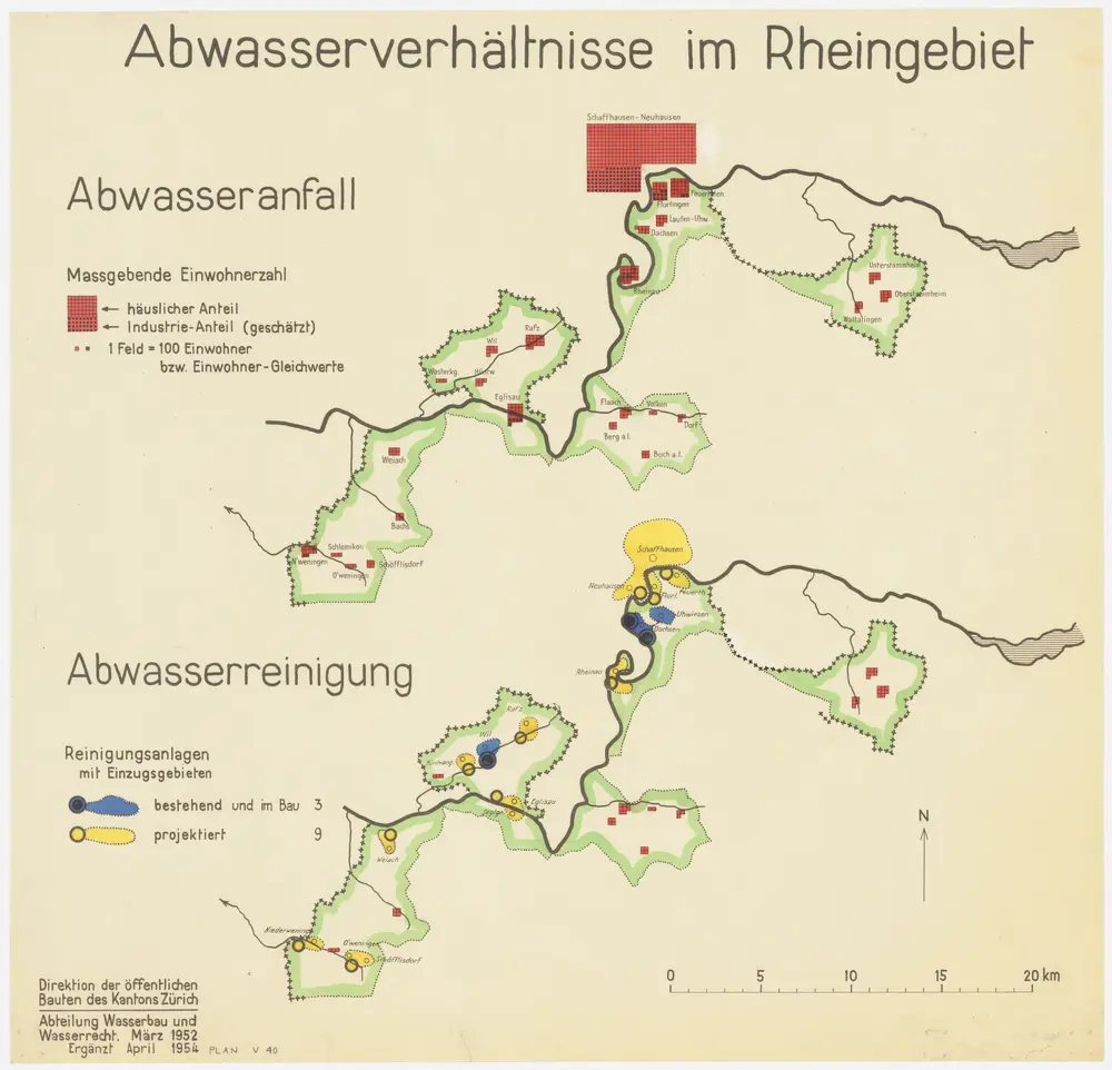 Gemeinden im Rheingebiet: Abwasseranfall und Abwasserreinigung; Übersichtskarten