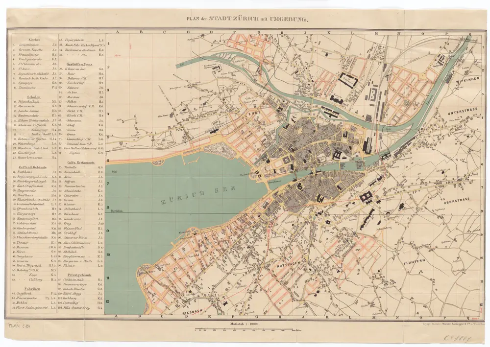 Plan der Stadt Zürich mit Umgebung