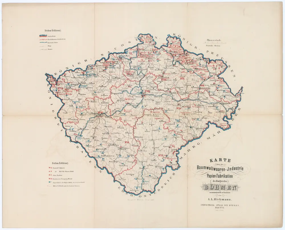Karte über die Baumwollwaaren-Industrie und Papier-Fabrikation des Königreiches Böhmen