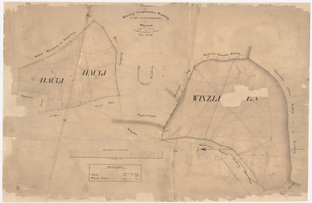 Rheinau: Gemeinde-, Kloster- und Genossenschaftswaldungen: Winzler Genossenschaftswaldungen Häuli, Winzlerboden; Grundrisse (Tab. I, II, III)