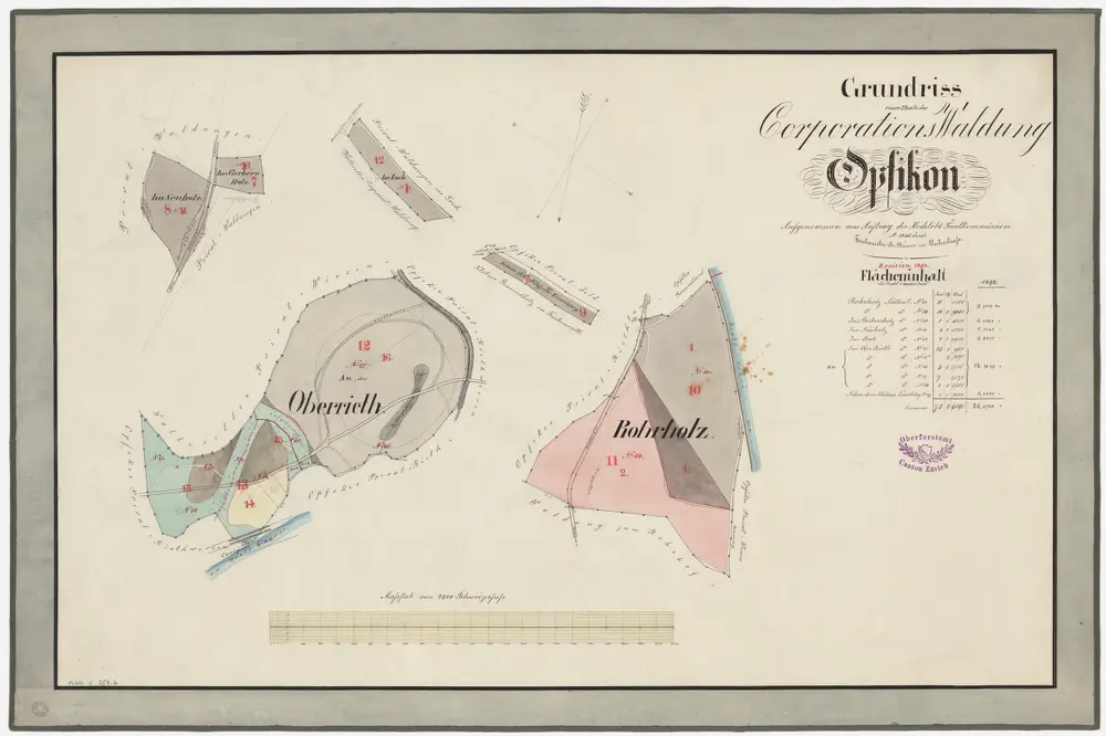 Opfikon: Gemeinde- und Genossenschaftswaldungen: Genossenschaftswaldungen Rohrholz, Oberriet, Neuholz, Gerberholz, Loch; Grundrisse