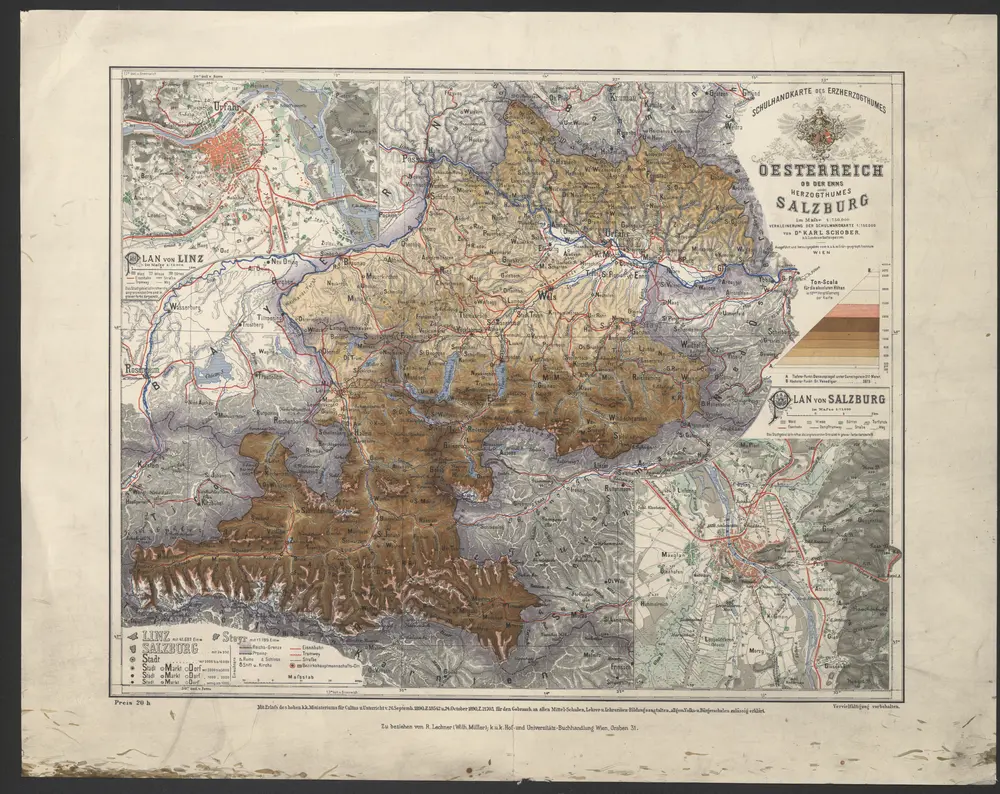 Schulhandkarte des Erzherzogthumes Oesterreich Ob Der Enns und des Herzogthumes Salzburg