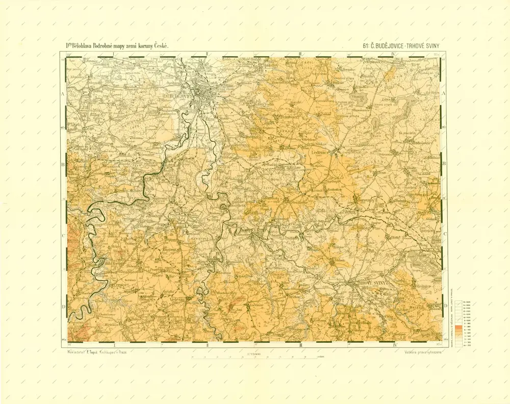 Podrobné mapy zemí Koruny české v měřítku 1:75.000 a mapa vzdáleností všech míst při silnici ležících - České Budějovice - Trhové Sviny. Průvodce statisticko-historický po všech místech na těchto mapách uvedených a rejstřík věcný názvů hor, potoků, řek, rybníků atd. Sešit 33. List 61,