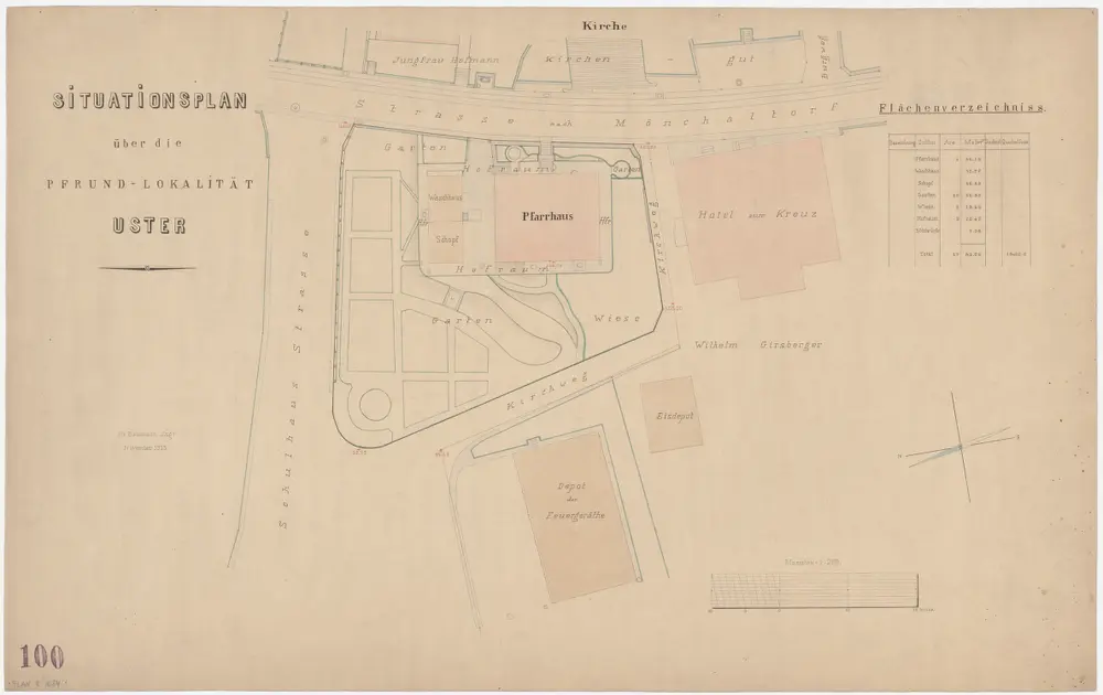 Uster: Pfrundlokalität mit Pfarrhaus und Umgebung; Grundriss