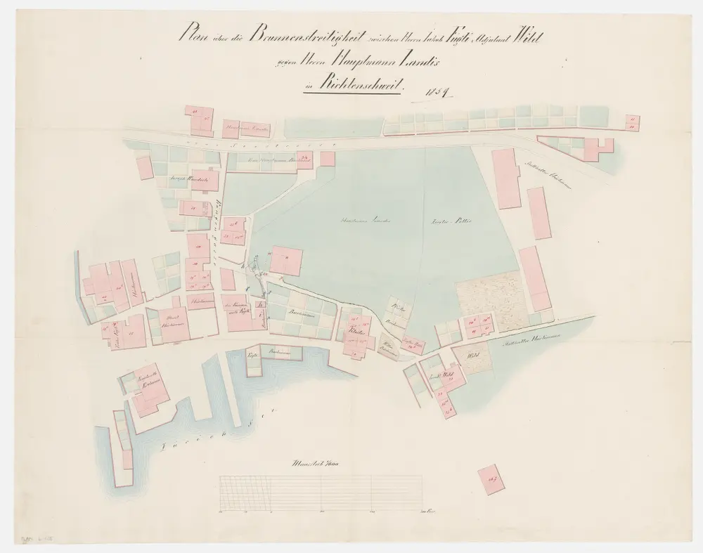 Richterswil: Brunnenstreitigkeit zwischen Herr Jakob Fügli und Adjutant Wild einerseits und Herrn Hauptmann Landis andererseits; Grundriss
