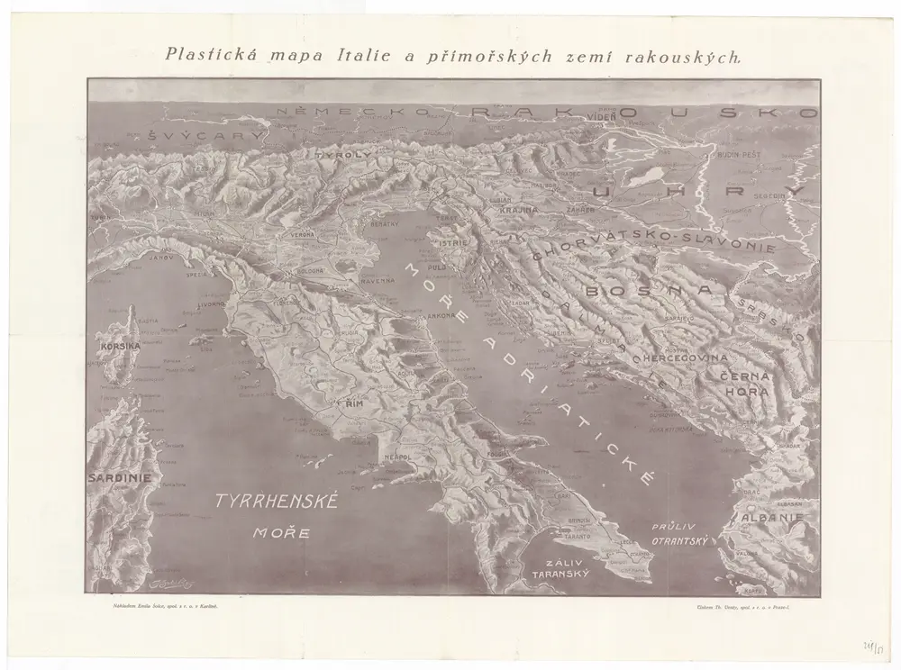 Plastická mapa Italie a přímořských zemí rakouských