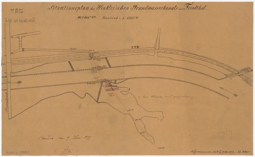 Wildberg, Turbenthal: Töss oberhalb der eisernen Brücke bei Friedthal, Grundwasserkanal von Winkler: Situationsplan (Töss-Gebiet Nr. 61 b)