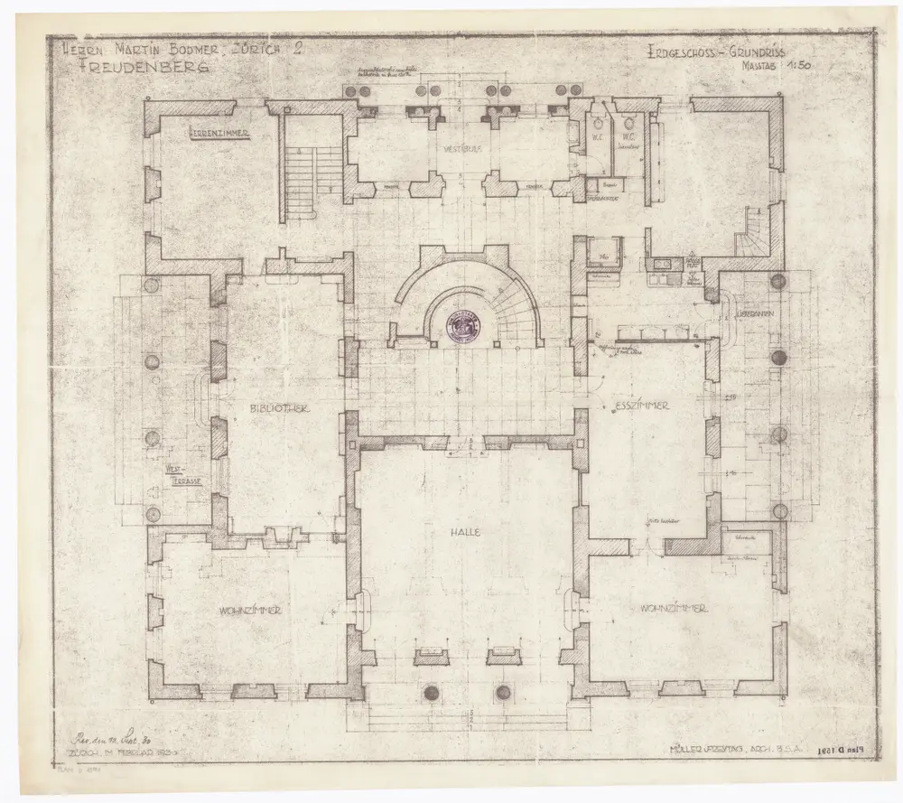 Freudenberg, Villa von Martin Bodmer: Erdgeschoss; Grundriss