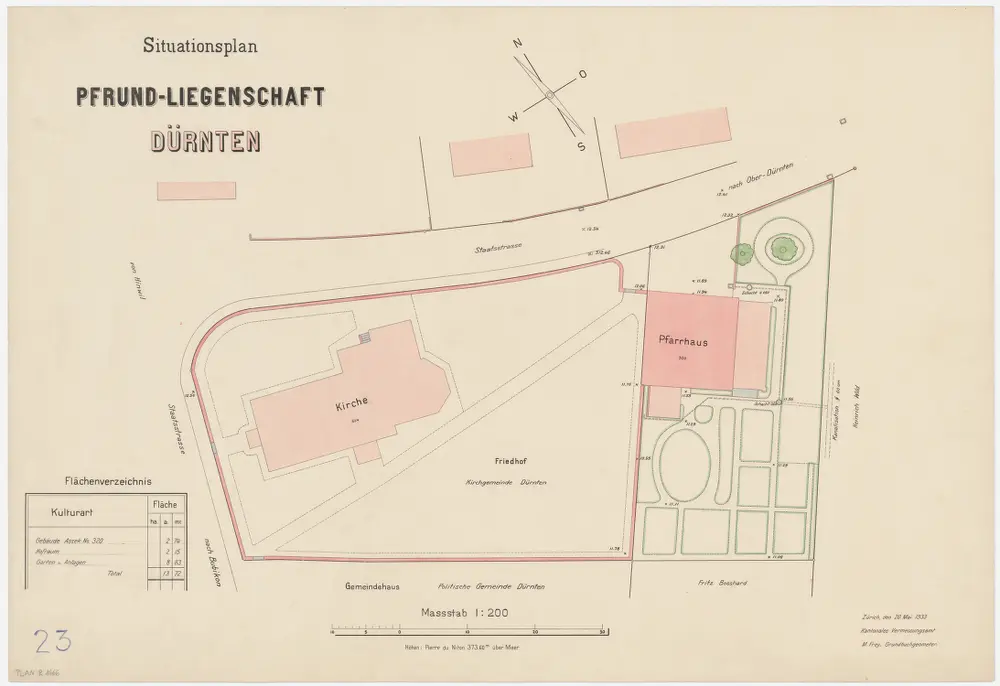 Dürnten: Pfrundliegenschaft mit Kirche, Pfarrhaus und Umgebung; Grundriss